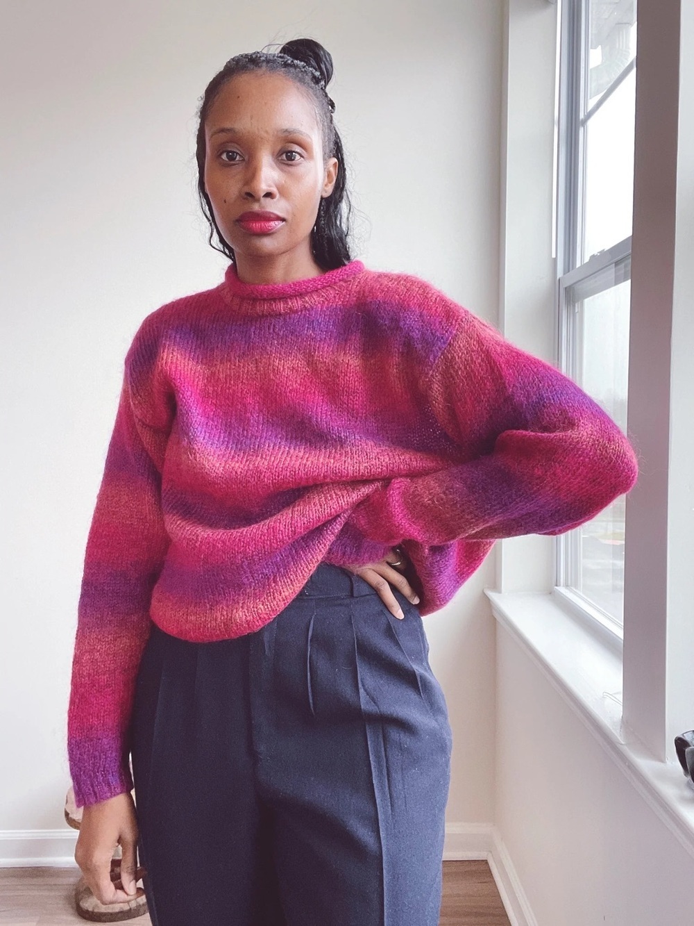 Vintage Liz Wear Mohair Blend Women's Fuchsia Ombre Knit Sweater